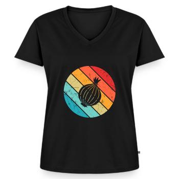 Onion Lover Retro Vegetables Vegan Gift idea - Frauen Premium Bio T-Shirt mit V-Ausschnitt - Schwarz - Vorne - AI Model Female 172 light (172cm)