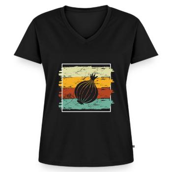 Onion Lover Retro Vegetables Vegan Gift idea - Frauen Premium Bio T-Shirt mit V-Ausschnitt - Schwarz - Vorne - AI Model Female 172 light (172cm)