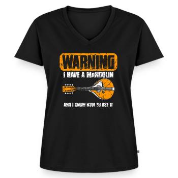 Mandoline Instrument Musik Vintage Musiker - Frauen Premium Bio T-Shirt mit V-Ausschnitt - Schwarz - Vorne - AI Model Female 172 light (172cm)