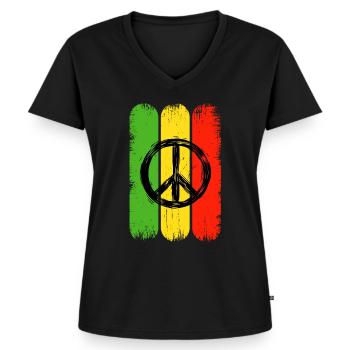 Jamaika Hippie Peace Zeichen Rastas Jamaica - Frauen Premium Bio T-Shirt mit V-Ausschnitt - Schwarz - Vorne - AI Model Female 172 light (172cm)