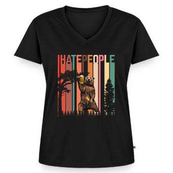 I Hate People - Frauen Premium Bio T-Shirt mit V-Ausschnitt - Schwarz - Vorne - AI Model Female 172 light (172cm)
