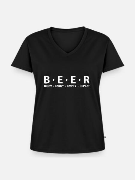 Bier trinken - Frauen Premium Bio T-Shirt mit V-Ausschnitt - Schwarz