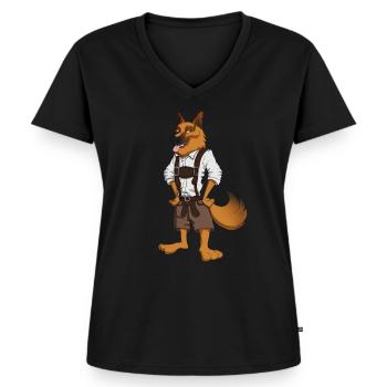 Hund Lederhose Tracht - Frauen Premium Bio T-Shirt mit V-Ausschnitt - Schwarz - Vorne - AI Model Female 172 light (172cm)
