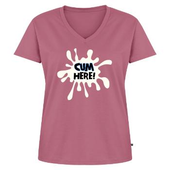 Cum Here - Frauen Premium Bio T-Shirt mit V-Ausschnitt - Mauve - Vorne - AI Model Female 172 dark (172cm)