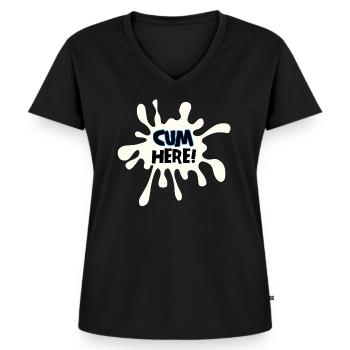 Cum Here - Frauen Premium Bio T-Shirt mit V-Ausschnitt - Schwarz - Vorne - AI Model Female 172 light (172cm)