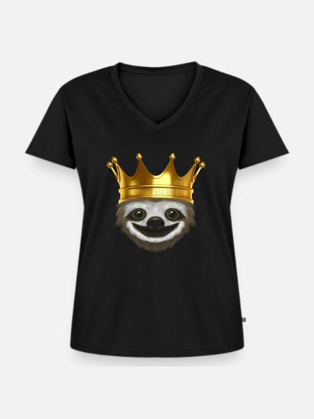 Sloth King - Frauen Premium Bio T-Shirt mit V-Ausschnitt - Schwarz