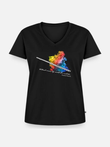 querflöte - Frauen Premium Bio T-Shirt mit V-Ausschnitt - Schwarz