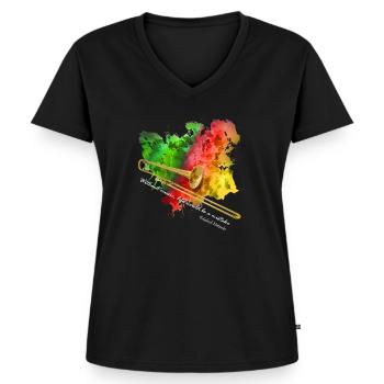 posaune - Frauen Premium Bio T-Shirt mit V-Ausschnitt - Schwarz - Vorne - AI Model Female 172 light (172cm)
