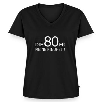 80er meine kindheit 80er Jahre 80s - Frauen Premium Bio T-Shirt mit V-Ausschnitt - Schwarz - Vorne - AI Model Female 172 light (172cm)