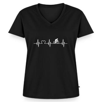Rennrad Herzschlag Fahrrad Leidenschaft Geschenk - Frauen Premium Bio T-Shirt mit V-Ausschnitt - Schwarz - Vorne - AI Model Female 172 light (172cm)