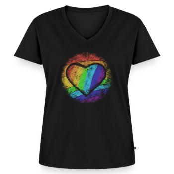 Coeur arc en ciel - T-shirt encolure en V Premium bio Femme - noir - Devant - AI Model Female 172 light (172cm)