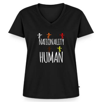 Gegen Rassismus - Frauen Premium Bio T-Shirt mit V-Ausschnitt - Schwarz - Vorne - AI Model Female 172 light (172cm)