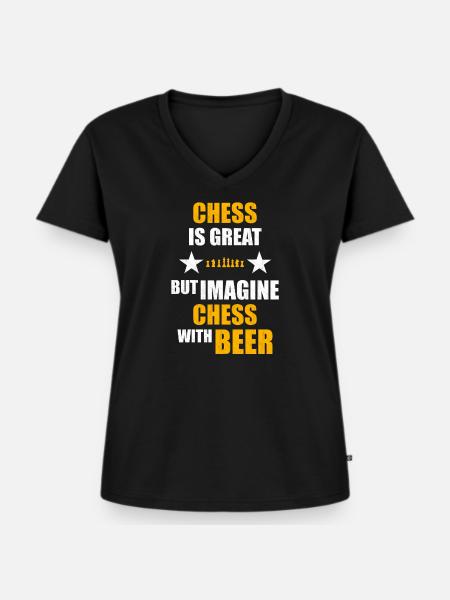 Schach Bier - Frauen Premium Bio T-Shirt mit V-Ausschnitt - Schwarz