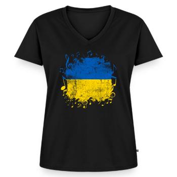 Ukraine - Women's Premium Organic V-neck T-shirt - black - Front - AI Model Female 172 light (172cm)