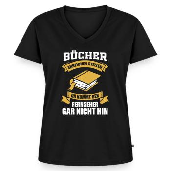 Bücher Spruch - Frauen Premium Bio T-Shirt mit V-Ausschnitt - Schwarz - Vorne - AI Model Female 172 light (172cm)