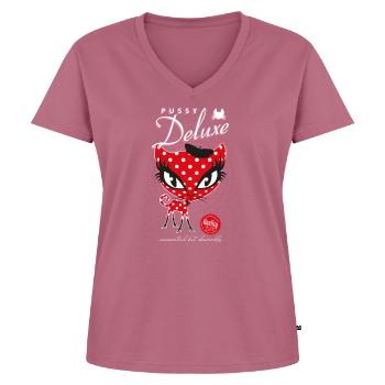 Pussy Deluxe Chat Rouge Aux Escarpins - T-shirt encolure en V Premium bio Femme - mauve - Devant - AI Model Female 172 dark (172cm)