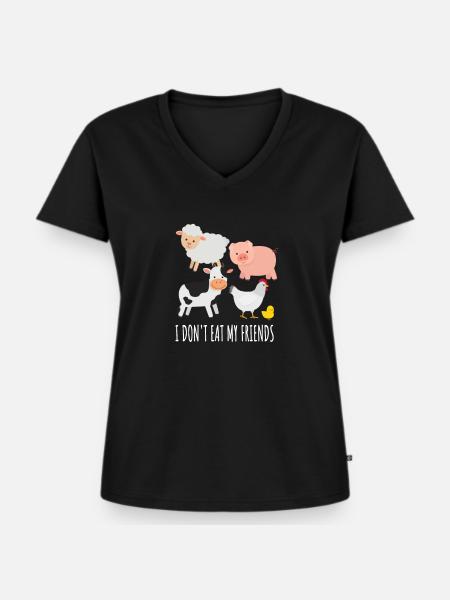 Vegetarier - Frauen Premium Bio T-Shirt mit V-Ausschnitt - Schwarz