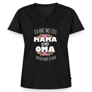 Mama Oma Rocken Geschenk - Frauen Premium Bio T-Shirt mit V-Ausschnitt - Schwarz - Vorne - AI Model Female 172 light (172cm)