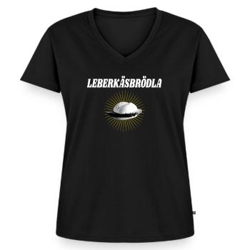 Leberkäse Brötchen Lustiges Franken Geschenk - Frauen Premium Bio T-Shirt mit V-Ausschnitt - Schwarz - Vorne - AI Model Female 172 light (172cm)