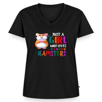 Hamster - Frauen Premium Bio T-Shirt mit V-Ausschnitt - Schwarz - Vorne - AI Model Female 172 light (172cm)
