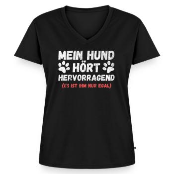 Hundebesitzer - Hund hört hervorragend - Frauen Premium Bio T-Shirt mit V-Ausschnitt - Schwarz - Vorne - AI Model Female 172 light (172cm)