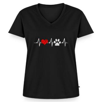 Herzschlag für Hunde Hundeliebhaber Vierbeiner - Frauen Premium Bio T-Shirt mit V-Ausschnitt - Schwarz - Vorne - AI Model Female 172 light (172cm)