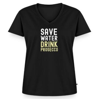 Save Water Drink Prosecco - Sekt - Frauen Premium Bio T-Shirt mit V-Ausschnitt - Schwarz - Vorne - AI Model Female 172 light (172cm)