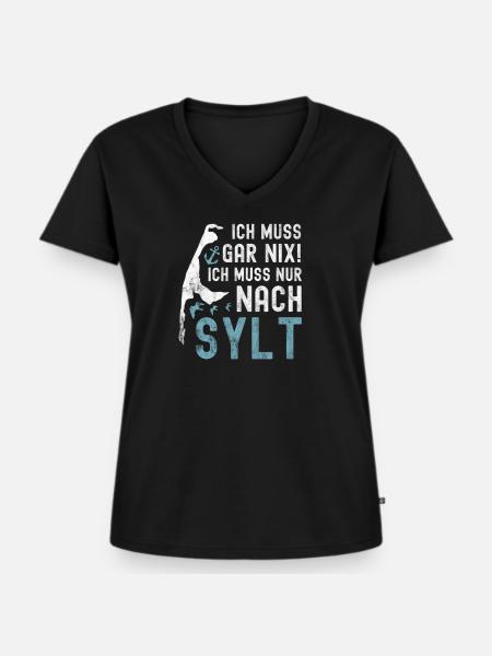 Sylt - Frauen Premium Bio T-Shirt mit V-Ausschnitt - Schwarz