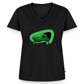 Klettern Bergsport Kletterer - Frauen Premium Bio T-Shirt mit V-Ausschnitt - Schwarz - Vorne - AI Model Female 172 light (172cm)