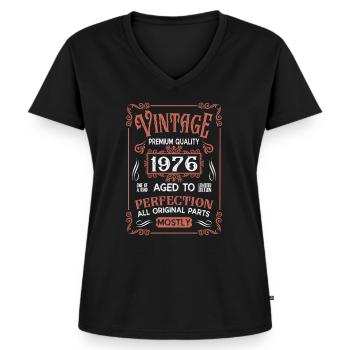 Born in 1976 - Women's Premium Organic V-neck T-shirt - black - Front - AI Model Female 172 light (172cm)