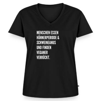 Veganer - Vegan - Frauen Premium Bio T-Shirt mit V-Ausschnitt - Schwarz - Vorne - AI Model Female 172 light (172cm)
