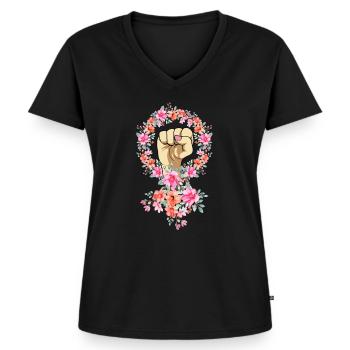 Feminismus Frauenpower Feminist - Frauen Premium Bio T-Shirt mit V-Ausschnitt - Schwarz - Vorne - AI Model Female 172 light (172cm)