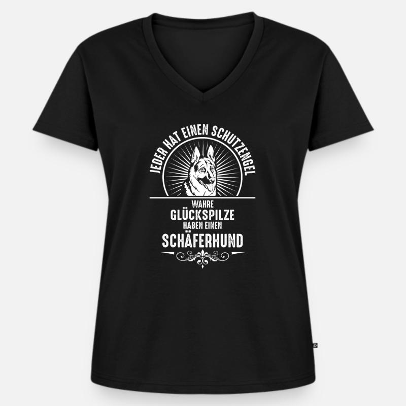 Schäferhund Spruch Sprüche Geschenkidee - Frauen Premium Bio T-Shirt mit V-Ausschnitt - Schwarz