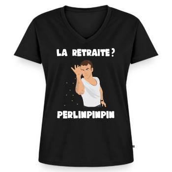 Réformes macron LREM retraités pauvreté misère rue - T-shirt encolure en V Premium bio Femme - noir - Devant - AI Model Female 172 light (172cm)