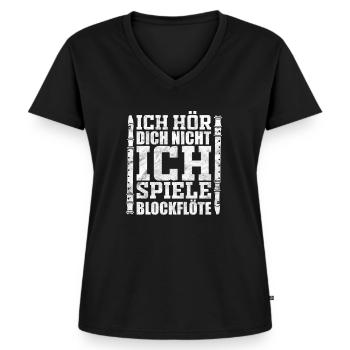 Blockflöte Musikinstrument Musiklehrer Musikschule - Frauen Premium Bio T-Shirt mit V-Ausschnitt - Schwarz - Vorne - AI Model Female 172 light (172cm)