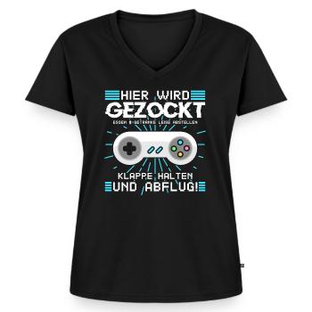 Lustiger Gamer Spruch für Zocker - Frauen Premium Bio T-Shirt mit V-Ausschnitt - Schwarz - Vorne - AI Model Female 172 light (172cm)