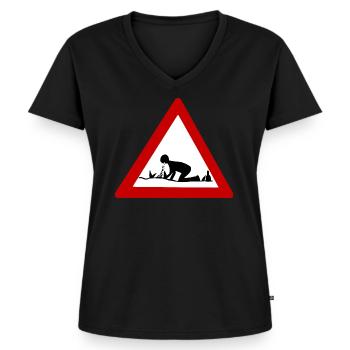 Vorsicht Kotzen Vatertag Alkohol - Frauen Premium Bio T-Shirt mit V-Ausschnitt - Schwarz - Vorne - AI Model Female 172 light (172cm)