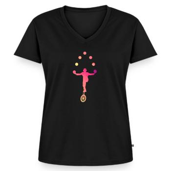 Jonglieren Jongleur - Frauen Premium Bio T-Shirt mit V-Ausschnitt - Schwarz - Vorne - AI Model Female 172 light (172cm)