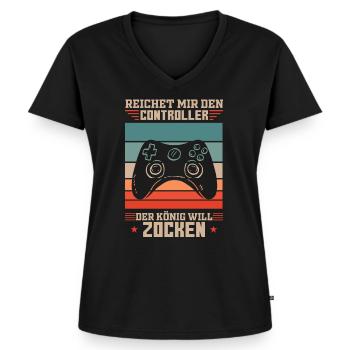 Donne-moi le contrôleur du roi veut jouer - T-shirt encolure en V Premium bio Femme - noir - Devant - AI Model Female 172 light (172cm)