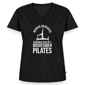 Pilates - Frauen Premium Bio T-Shirt mit V-Ausschnitt - Schwarz - Vorne - AI Model Female 172 light (172cm)
