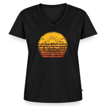 Retro Camper Bus Caravan Vintage Camper Bus - Frauen Premium Bio T-Shirt mit V-Ausschnitt - Schwarz - Vorne - AI Model Female 172 light (172cm)