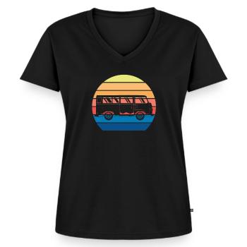 Retro Camper Bus Caravan Vintage Camper Bus - Frauen Premium Bio T-Shirt mit V-Ausschnitt - Schwarz - Vorne - AI Model Female 172 light (172cm)