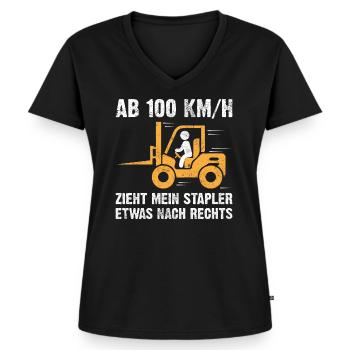 Staplerfahrer | Lustige Staplerfahrer Sprüche - Frauen Premium Bio T-Shirt mit V-Ausschnitt - Schwarz - Vorne - AI Model Female 172 light (172cm)