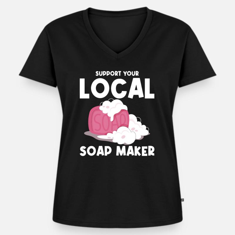 Support Your Local Soap Maker - Frauen Premium Bio T-Shirt mit V-Ausschnitt - Schwarz