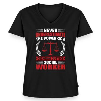 Pouvoir du travailleur social en justice pénale - T-shirt encolure en V Premium bio Femme - noir - Devant - AI Model Female 172 light (172cm)