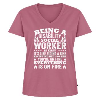 Être un travailleur social handicapé est facile - T-shirt encolure en V Premium bio Femme - mauve - Devant - AI Model Female 172 dark (172cm)