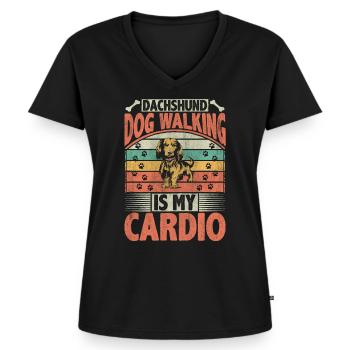 Teckel Chien Promener Est Mon Cardio Chien Amoureux Chiot - T-shirt encolure en V Premium bio Femme - noir - Devant - AI Model Female 172 light (172cm)