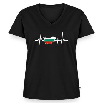 Herzschlag Design Bulgarische Flagge Bulgarien - Frauen Premium Bio T-Shirt mit V-Ausschnitt - Schwarz - Vorne - AI Model Female 172 light (172cm)