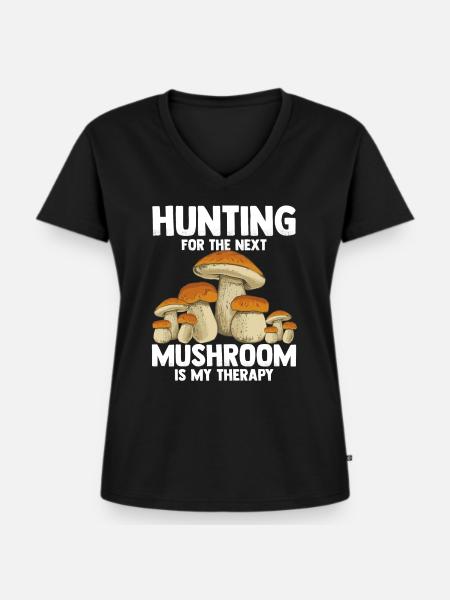 Mushroom Hunting - Frauen Premium Bio T-Shirt mit V-Ausschnitt - Schwarz