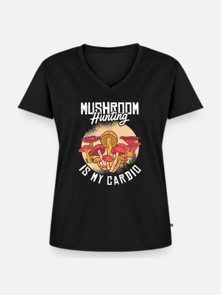 Mushroom Hunting - Frauen Premium Bio T-Shirt mit V-Ausschnitt - Schwarz